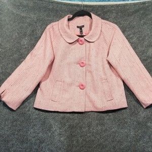 Fang Jacket Womens Large Pink Metallic Tweed Fitted Blazer Cropped Barbie Core
